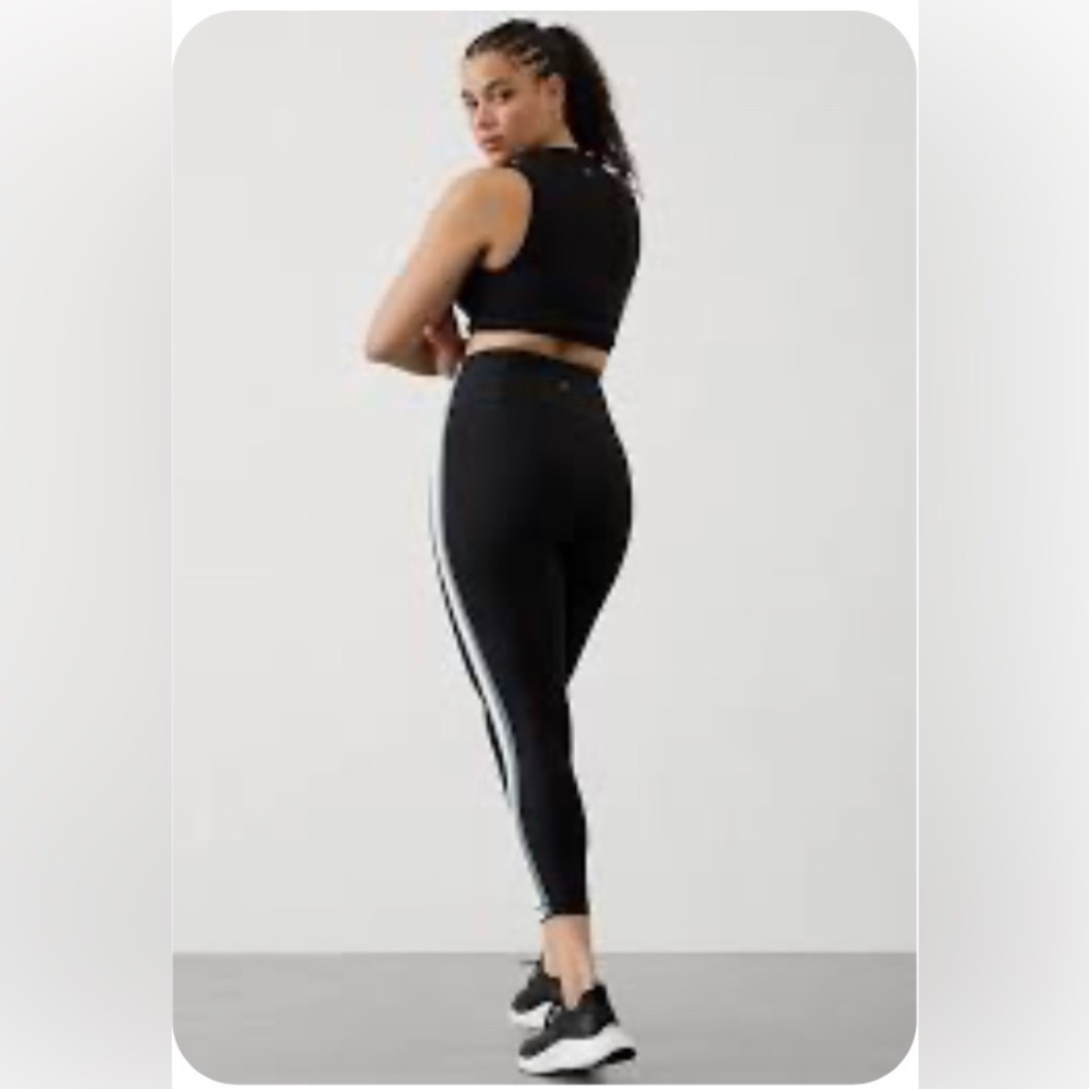 Athleta Black Leggings White Stripe Women’s Size Medium